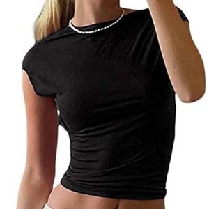Blenca Large Top Black Open Back Boat Neck Cap Sleeve Minimalist Contemporary